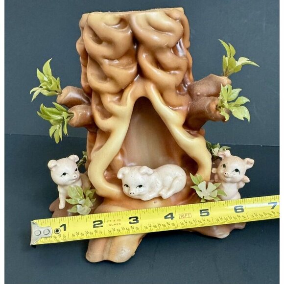 3 Little Pigs Boho Candle Decor Tree Stump Vintage 6” Large Log German Carved - Picture 8 of 10